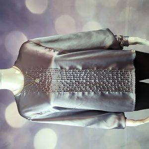 POTOMAC COLLECTION sz 10 Vintage Silver Satin Pleated Long Sleeve Blouse